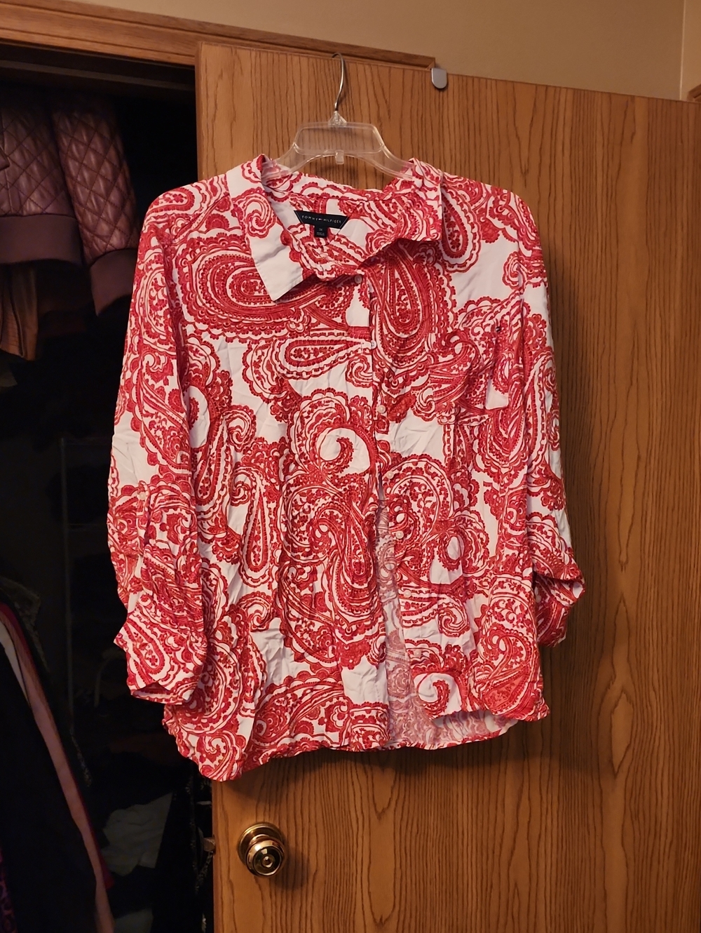 Tommy Hilfiger White Blouse with Red Paisley Print